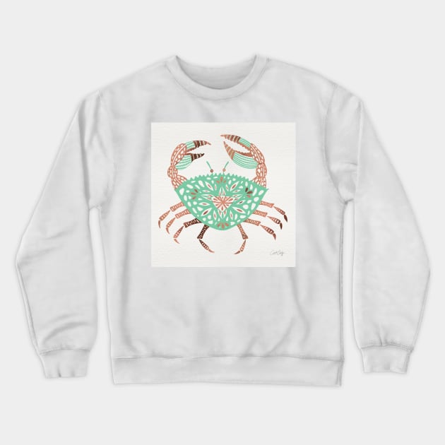 Rose Gold Mint Crab Crewneck Sweatshirt by CatCoq